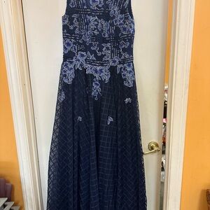 Tadashi Shoji Navy Blue Floral Maxi Dress